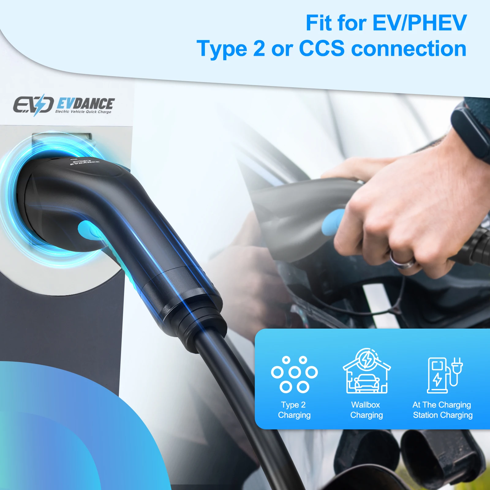 Фото EVDANCE EV зарядное устройство 6 м Удлинительный кабель портативное зарядное устройство тип 2 разъем 16 А 3 фазы 11 кВт зарядная станция для электромобиля №5