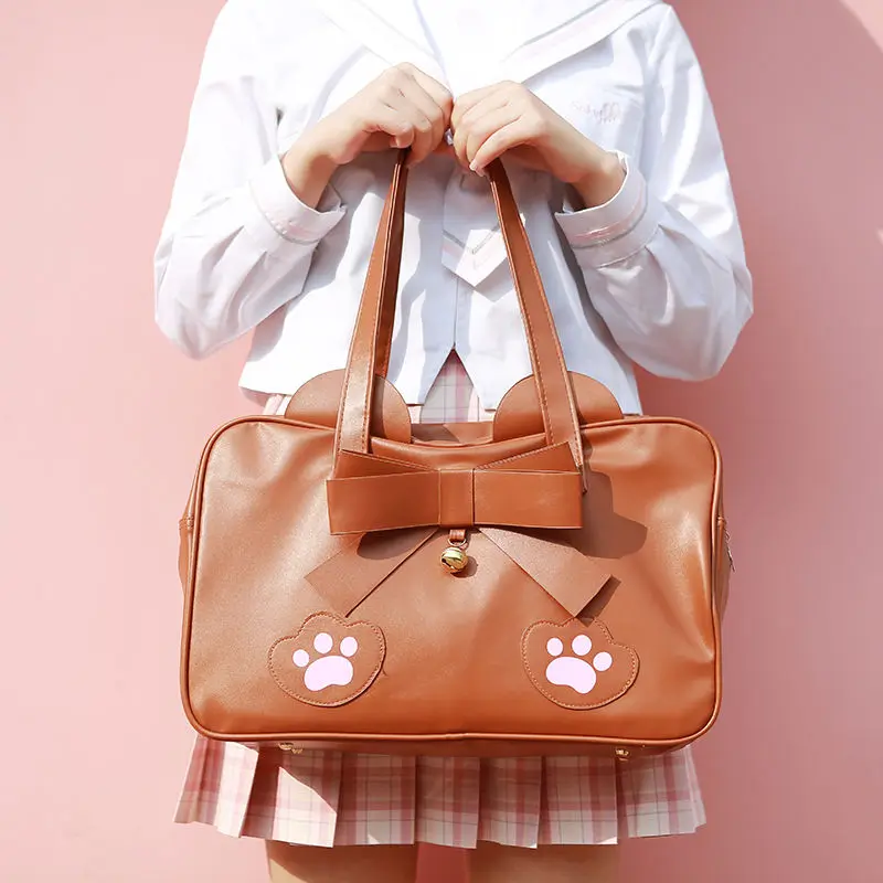 

Xiuya Harajuku Kawaii Shoulder Bag For Women Japanese Preppy Style Bowknot Bear Claw Cute School Bag Girls Uniform Tote Handbags