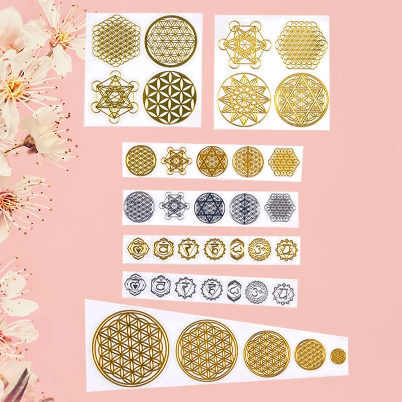 

652F Geometry Copper Orgonite Stickers Energy Tower Material Flower Life Tree Chakra Stickers for Epoxy Resin Scrapbook Craft