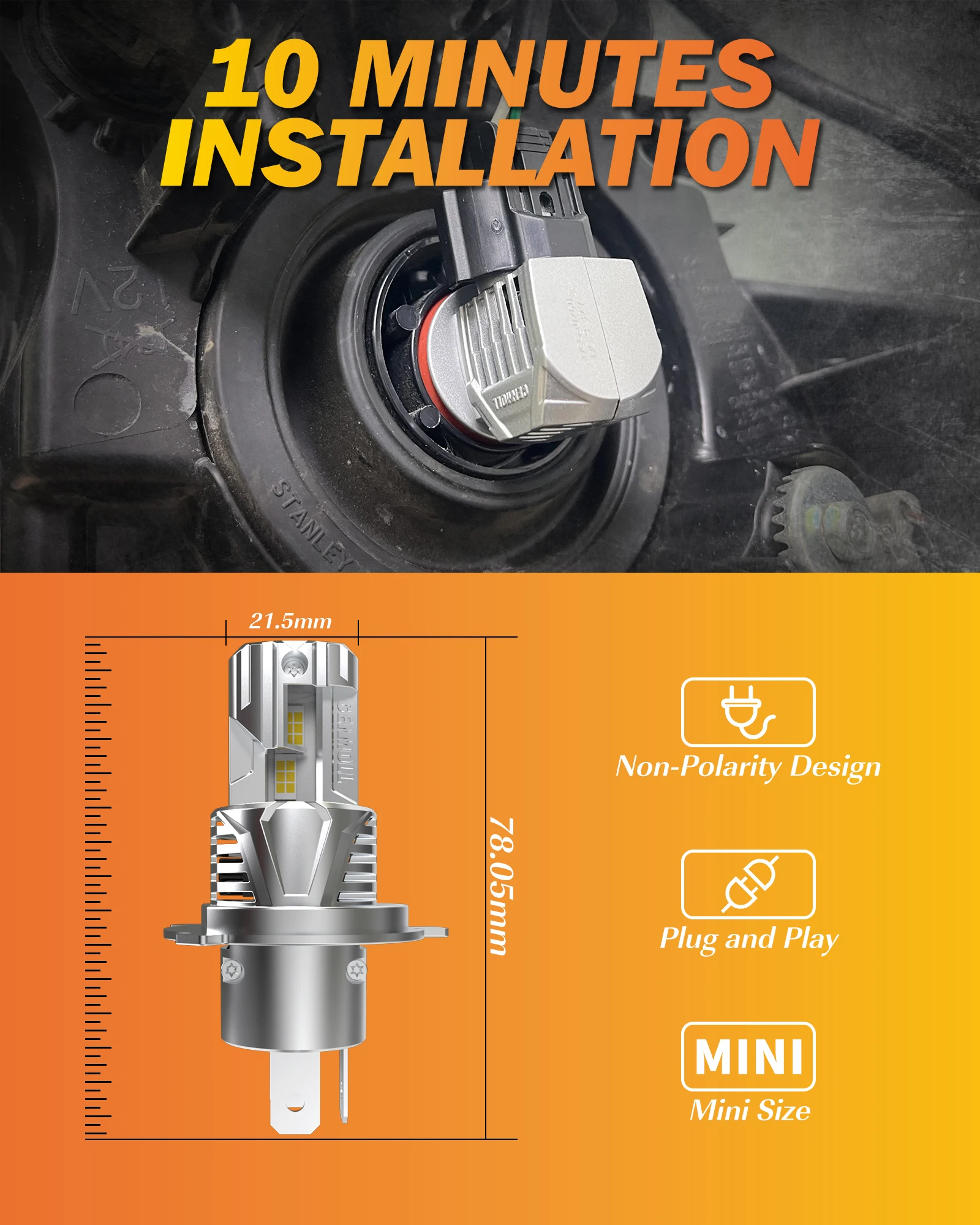 2 шт. Автомобильные светодиодные лампы H4 9003 6000 лм 2006 к