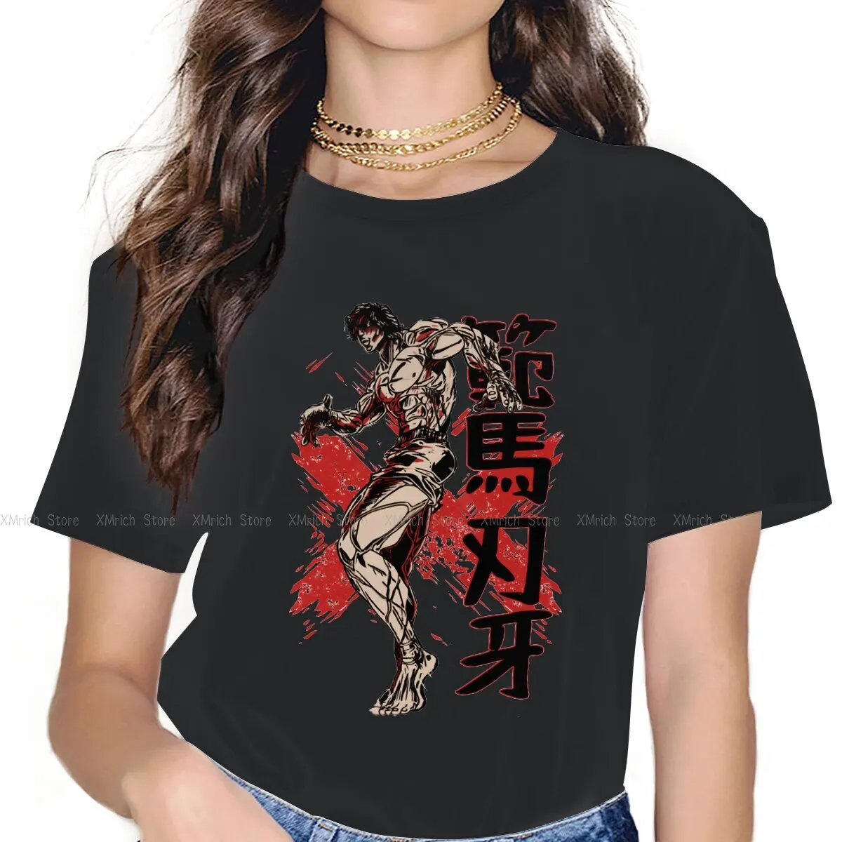 

Red Women Tshirts Grappler Baki Hanma Yujiro Dou Manga Aesthetic Vintage Female Clothing Cotton Graphic Clothes