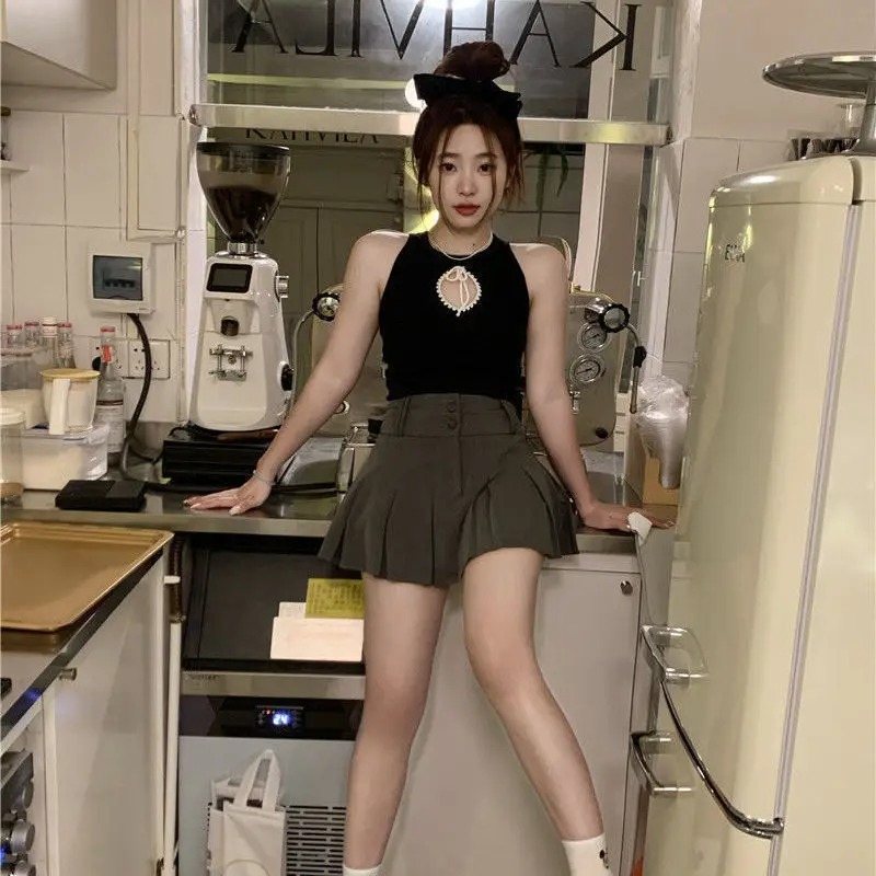 

2023 summer women's hollow out undershirt tops tied rope slim yk2 oberteile pink top cute tops bluzlar clothes korean style