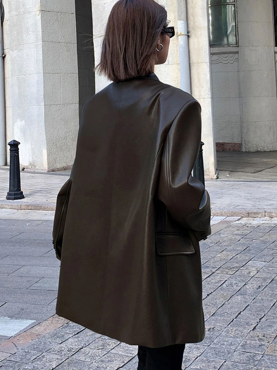 Винтажный осенний черный коричневый мягкий пиджак из искусственной кожи женское