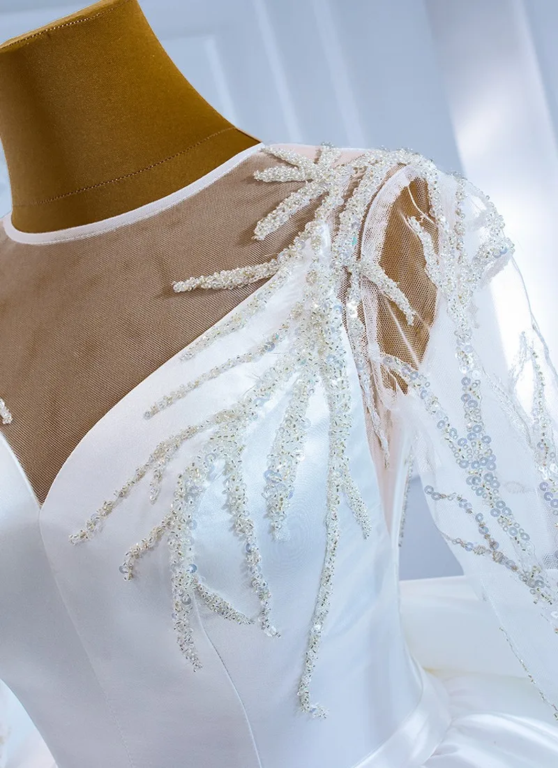 2220. Свадебные платья принцессы трапециевидной формы с длинными рукавами и