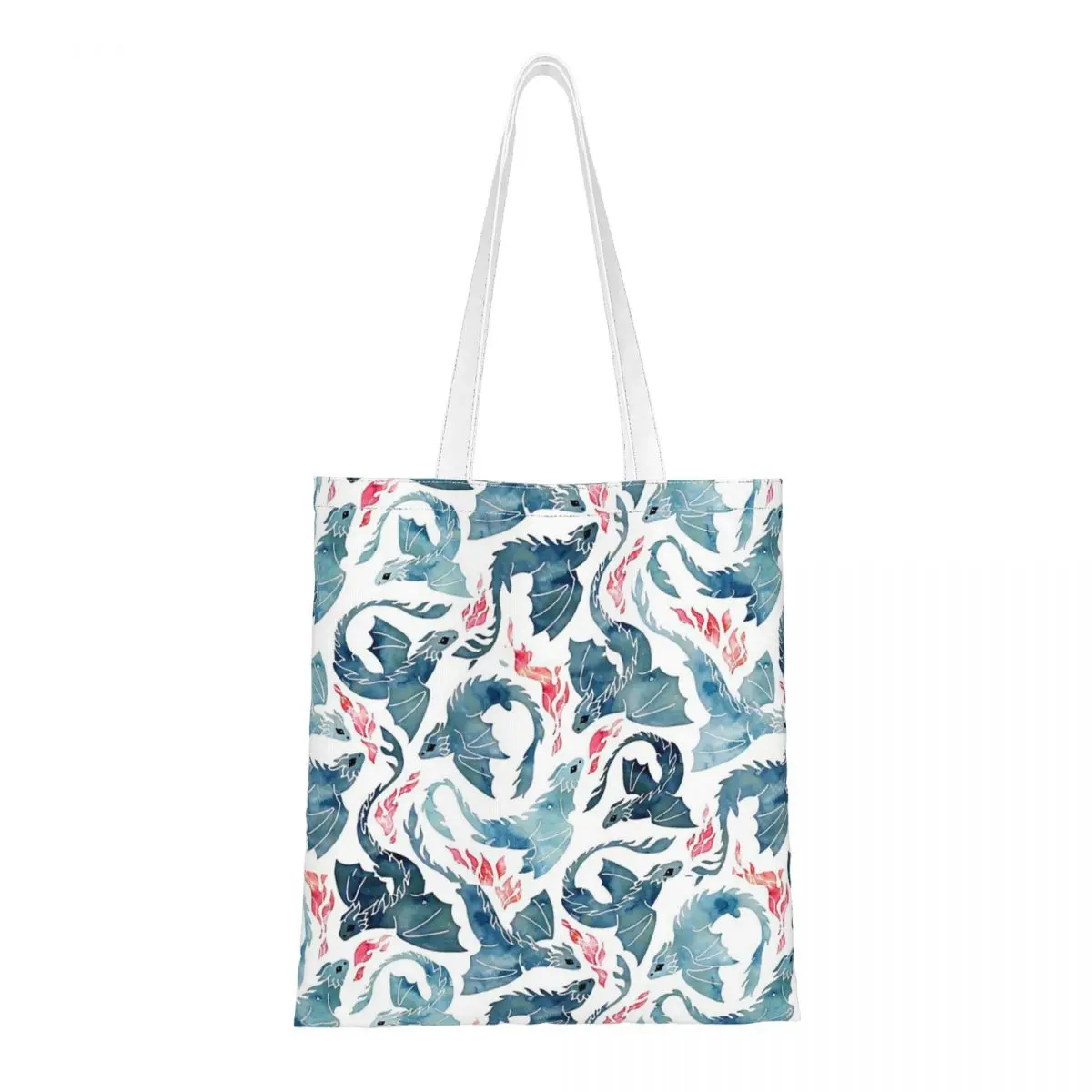 

Dragon Fire Shoulder Bags Female Reusable Shopping Bags Cute Flower Large Capacity Canvas Tote Bag Retro Shopper Bag for Student