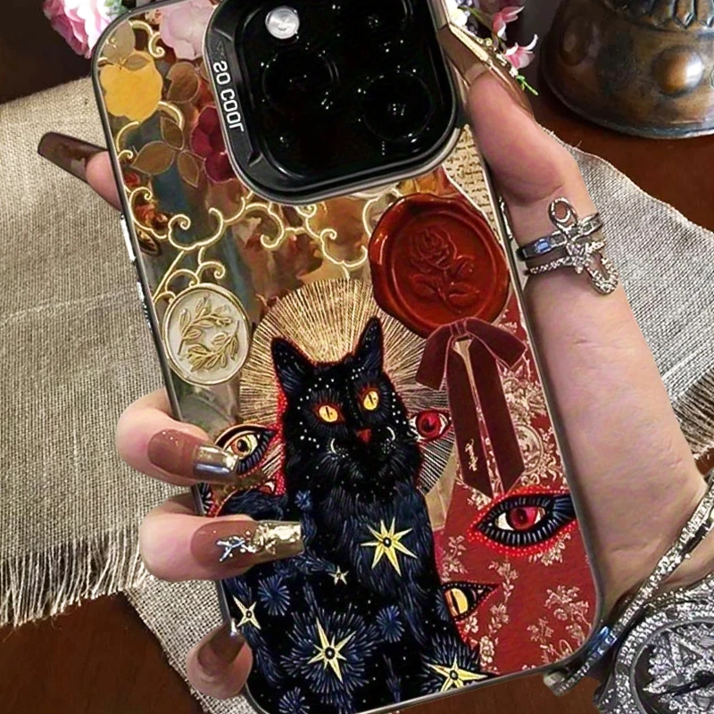 Фото Винтажный жесткий матовый чехол Black Star Cat для iPhone 17 Air 16 E 15 14 Plus 13 12 Mini 11 Pro Max, силиконовый чехол из акрилового листа №3