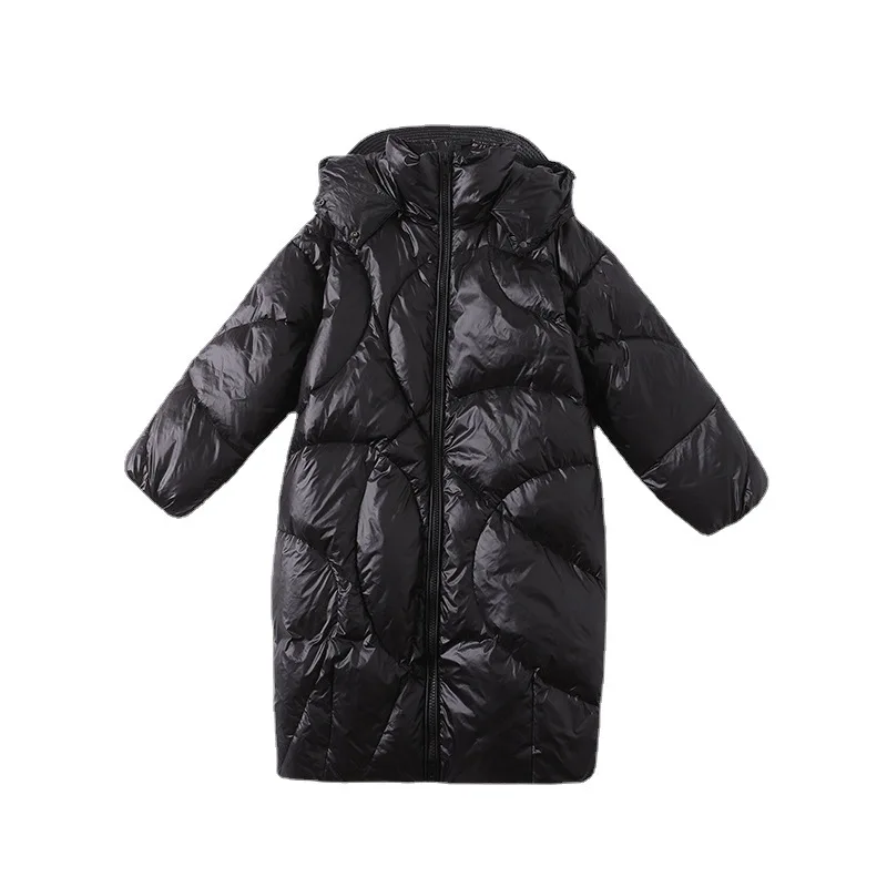 Black Glossy Thickened Women's Coat Cotton Jacket Outerwear Windproof Loose Hooded Medium Length Down Jacket Women Winter Coat enlarge