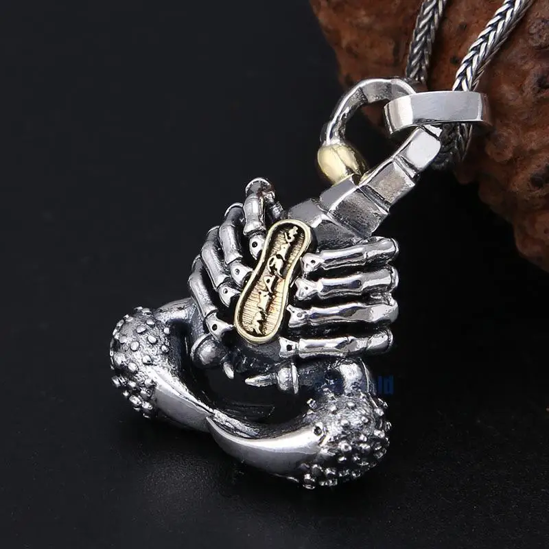 

Wholesale S925 Sterling Silver Jewelry Thai Silver Domineering Retro Poison Scorpion Six Words Mantra Men And Women Pendant