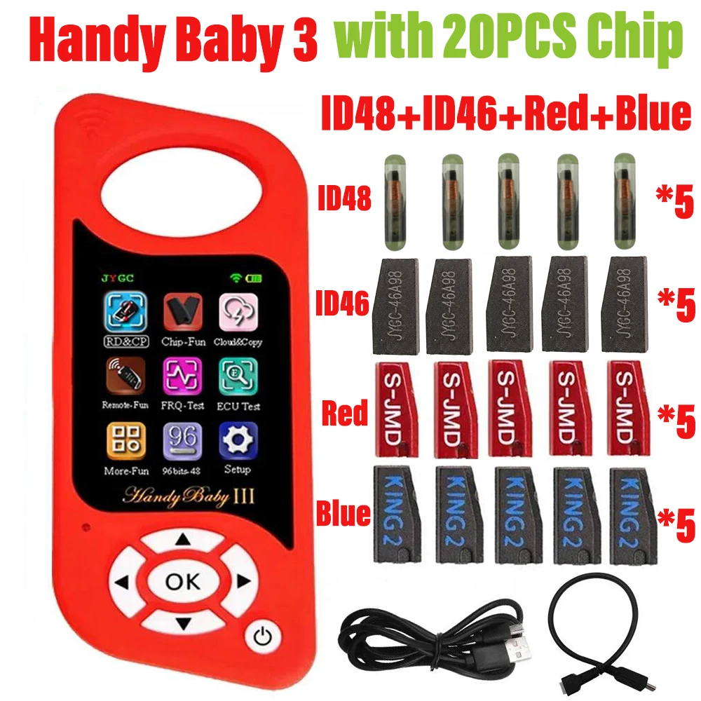 

JYGC Handy BabyIII чип для автомобильных ключей, копировальный аппарат, автоматический программатор ключей, бесплатный G/96 бит 48 для 4D/46/47/48/G/King/красных чипов с силиконовым чехлом