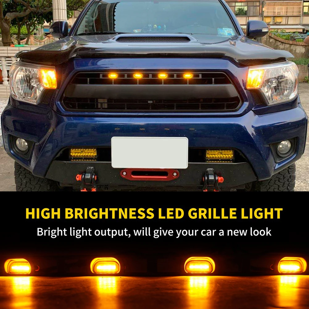 

LED Grill Lights 4Pcs Amber Yellow Warning Light Grille Driving Light with Fuse Harness for Toyota Tacoma 2012 2013 2014 2015