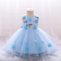 2022 new baby one year old dress printing childrens three dimensional flower dress birthday party princess dress