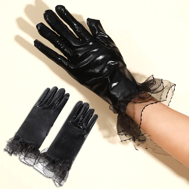 

Женские кружевные варежки в стиле панк, эластичные перчатки для выступлений, лакированные кожаные перчатки, черные декоративные аксессуары для косплея, танцев, сексуальной одежды