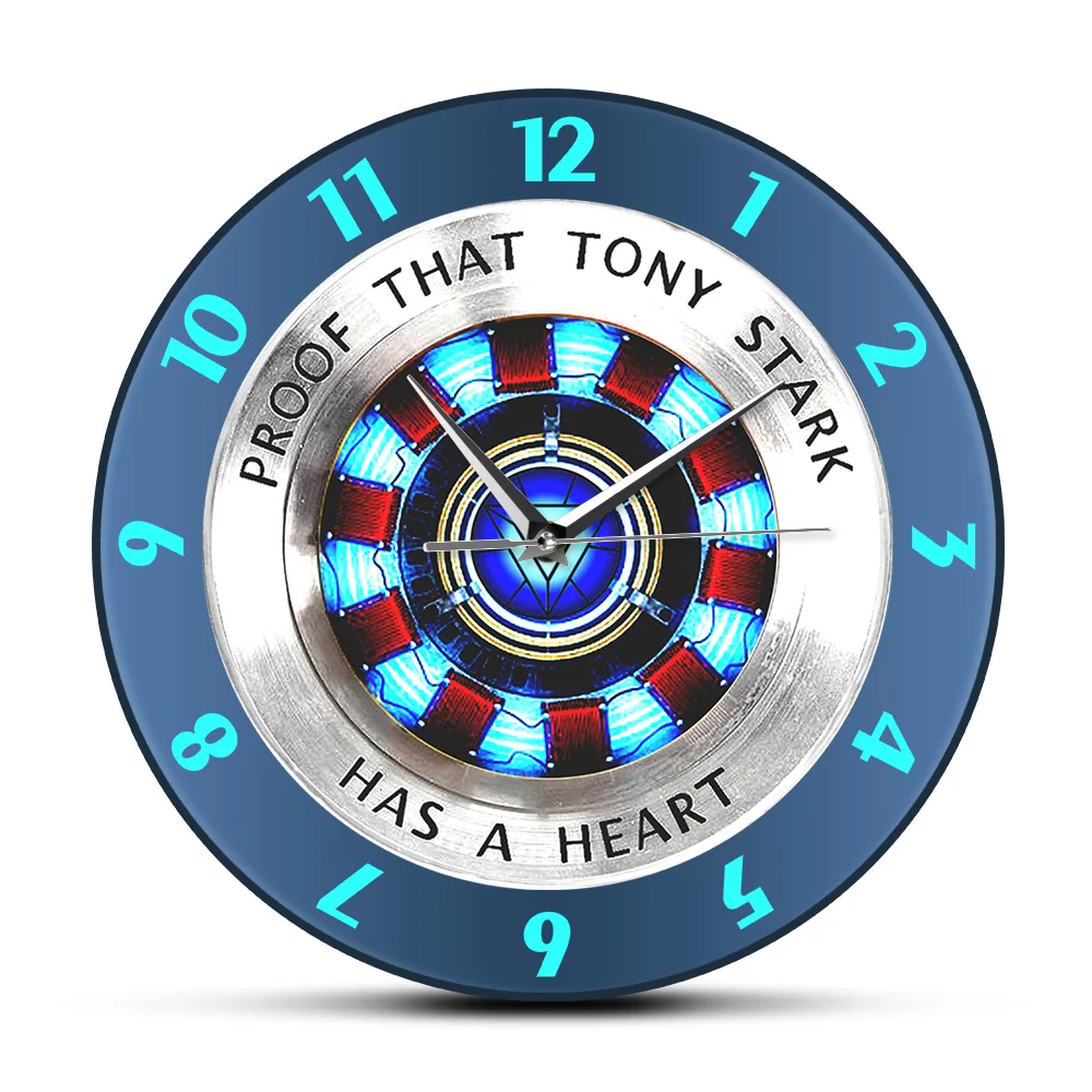 

Proof That Tony Stark Has A Heart Exclusive Wall Clock Movie Fans Home Decor For Living Room Arc Reactor Superhero Style Watch