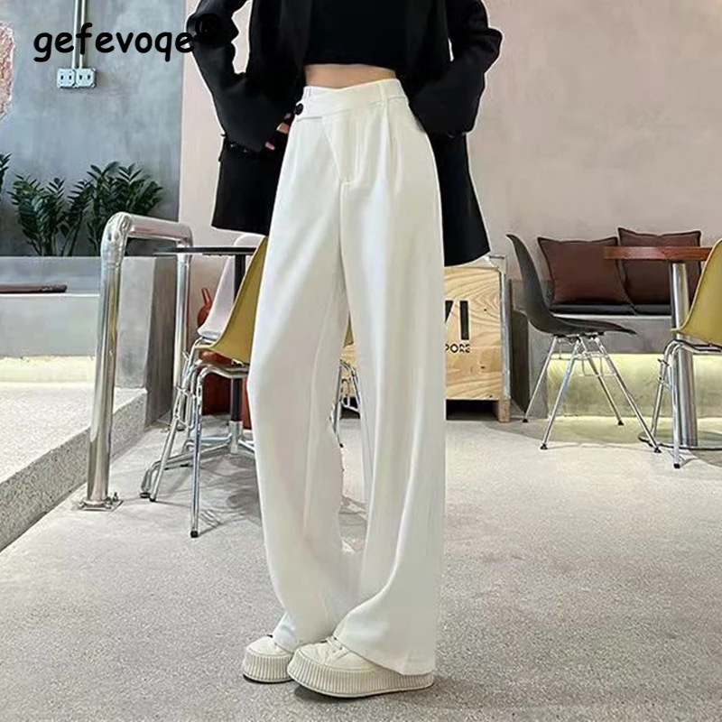 2022 Women Fashion Korean Casual High Waist Office Ladies Elegant Black Straight Wide Leg Suit Pants Trousers Female Streetwear