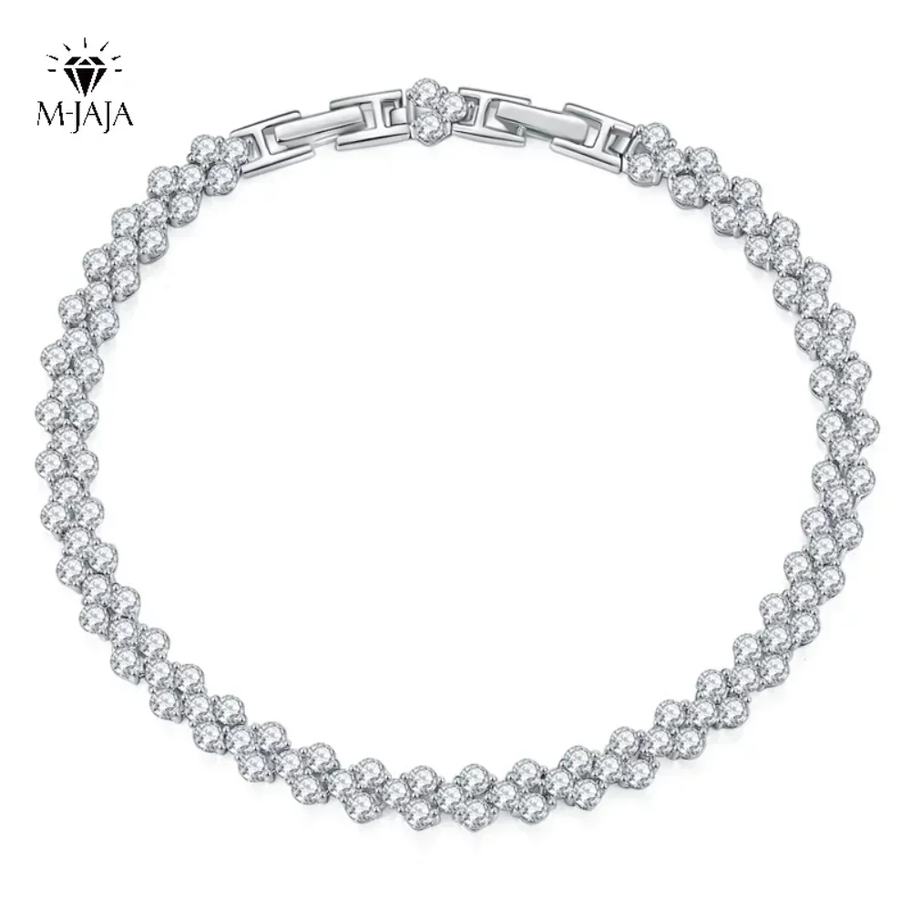 

M-JAJA Moissanite Bracelet 925 Sterling Silver V-shaped Bracelet D Color VVSI 8MM Round Cut Lab Diamond with GRA Fine Jewelry