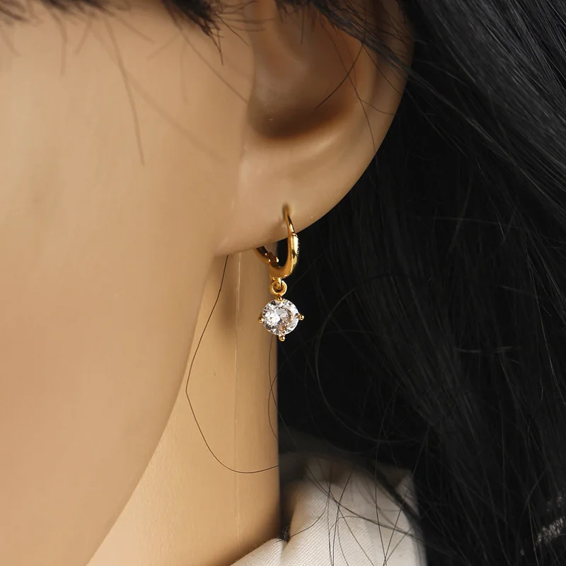 

PANJBJ Silver Color Zircon Earring for Women Girl Individuality Retro Concise Jewelry Birthday Gift Dropshipping