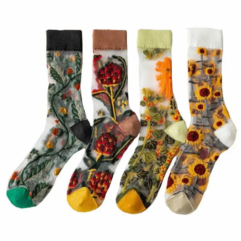 

Summer Socks For Women Vintage Floral Casual Dress Sock 3D Floral Patterned Ankle Socks Embroidered Floral Design Breathable