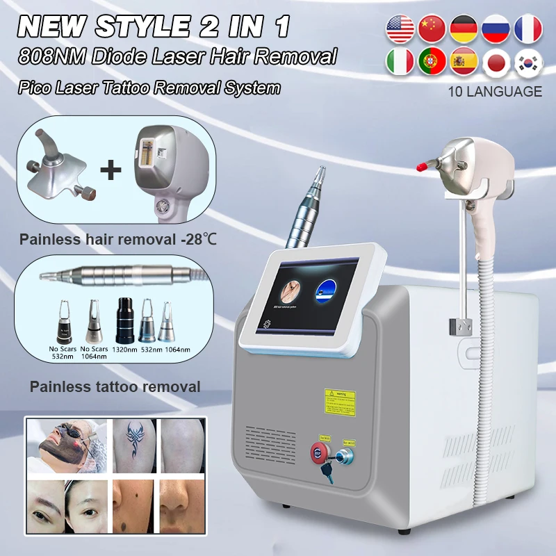 

2023 NEW 2 in 1 Diode Laser 755 1064 808 nm Hair Removal Laser Nd Yag Laser Tattoo Removal Machine Painless Beauty Equipment CE