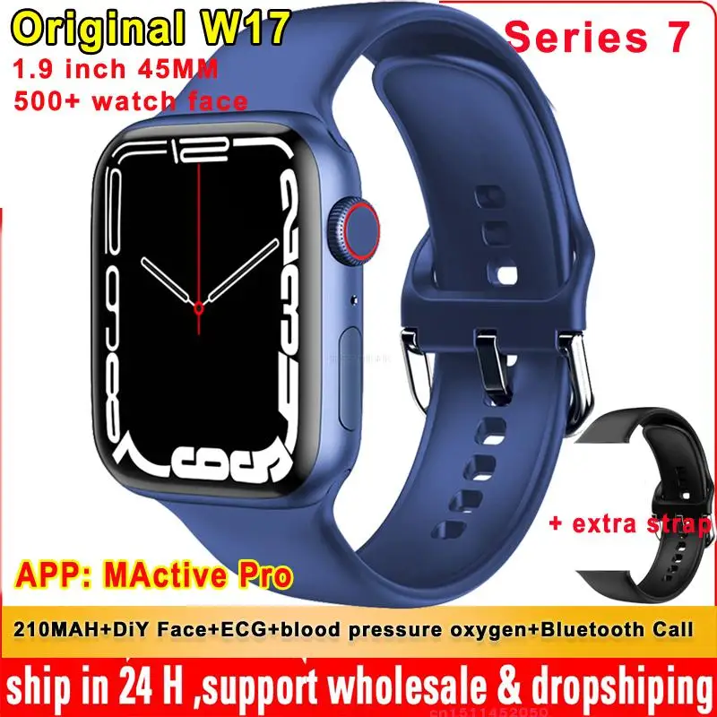 

2022 Series 7 Original iwo W17 Smart Watch 1.9 inch 45MM Bluetooth Call DiY Face ECG Blood Pressure Oxygen Waterproof Smartwatch