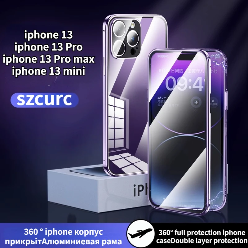 

For IPhone 13 Pro Max Magsafe Phone Case.iPhone 13 Pro New 360° Full Protection Tempered Magnetic Adsorption 13 Glass Cover Bag