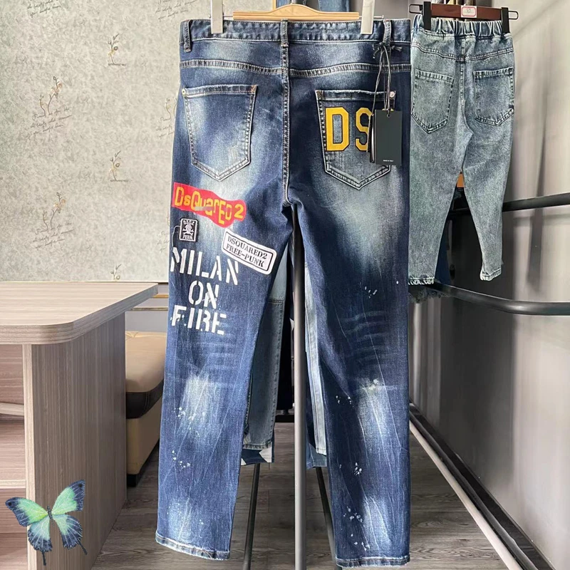 

Blue Men's Denim Pant Men Button Fly High Quality DSQ2 Men's Jeans