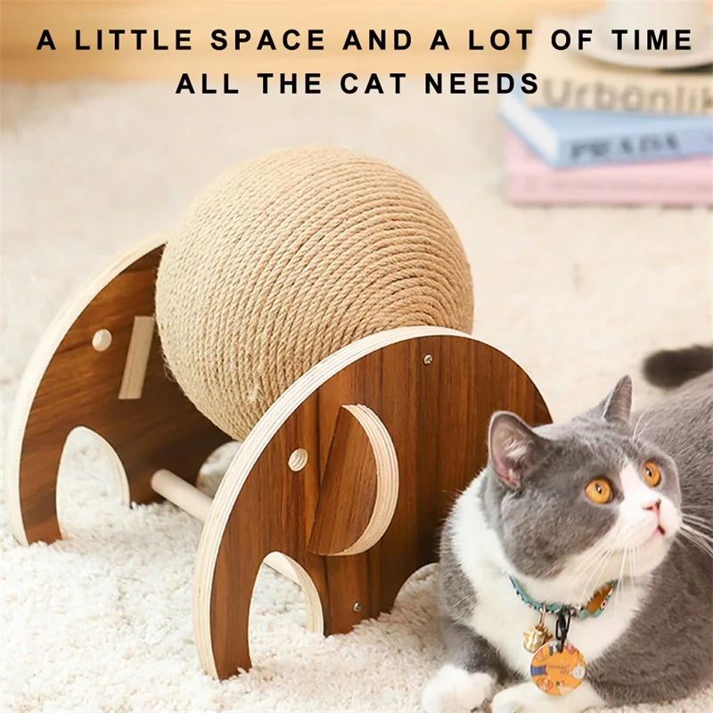 

Natural Sisal Rope Ball Cat Scratching Ball Toy Solid Wood Cat Paw Grinding Board Grinding Paws Toy Cat Scratcher Wear-resistant