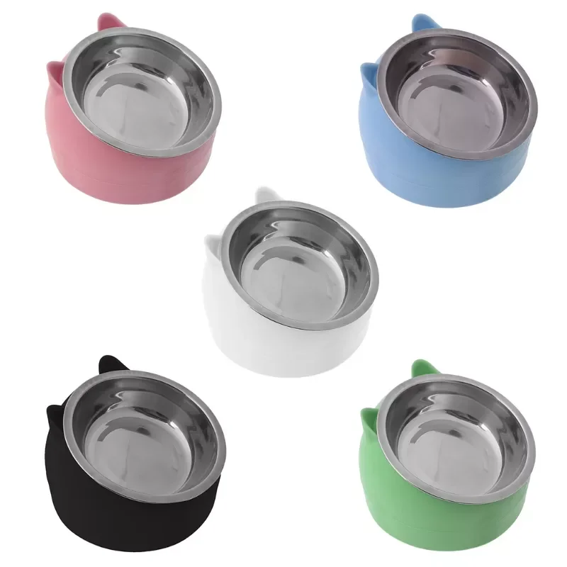 

2023NEW Stainless Steel Cat Dog Food Bowl 15Slanted Non-slip Pet Utensils Puppy Feeding Container Supplies