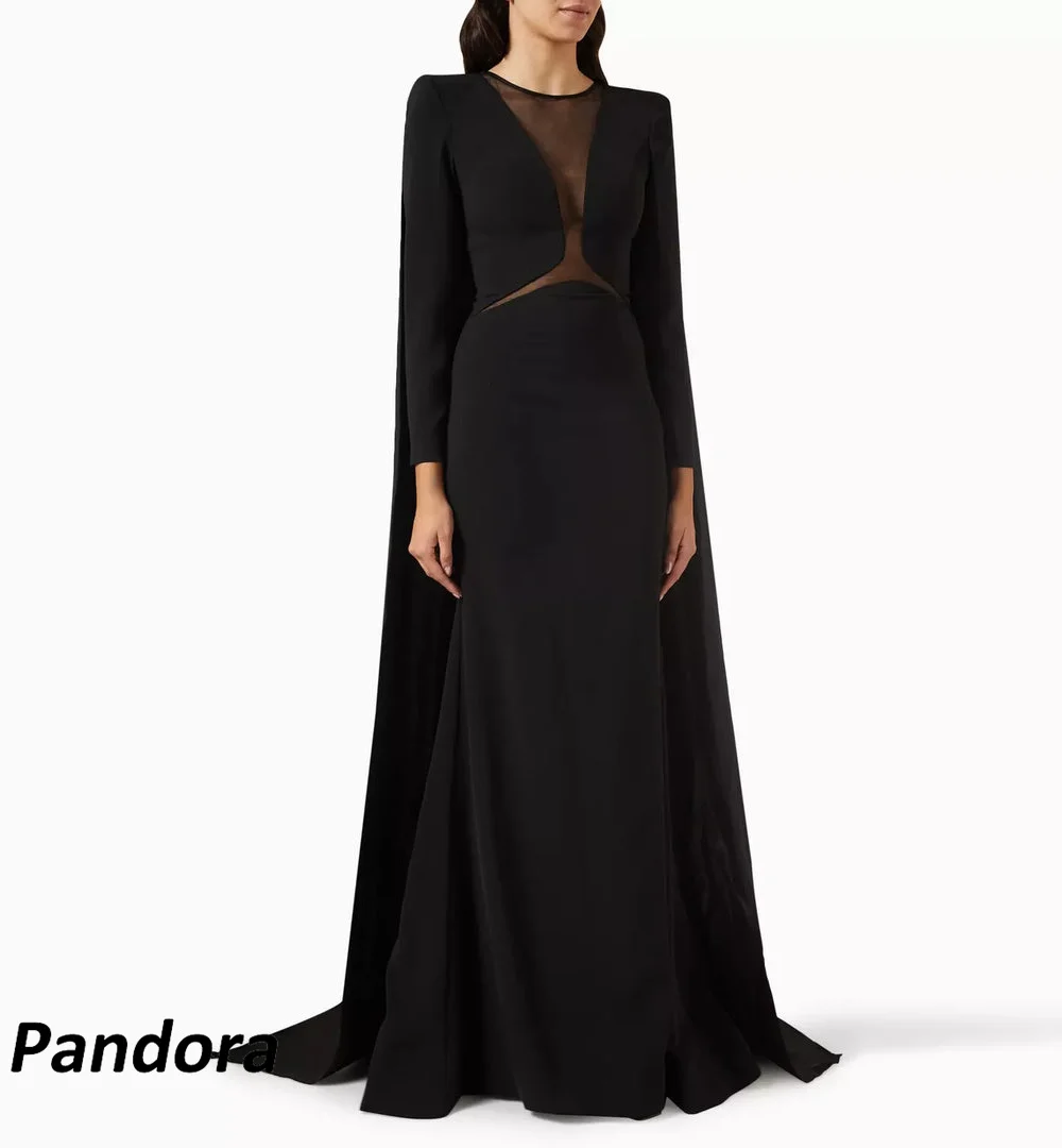 Женское платье в пол Pandora Черное вечернее с длинным рукавом круглым вырезом и