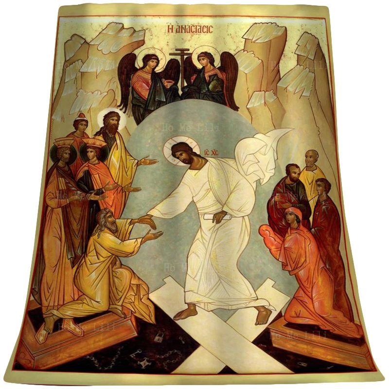 

Jesus Resurrection Metamorphosis Of Christ Theophany Baptism Icon Flannel Blanket By Ho Me Lili For All Seasons Applicable