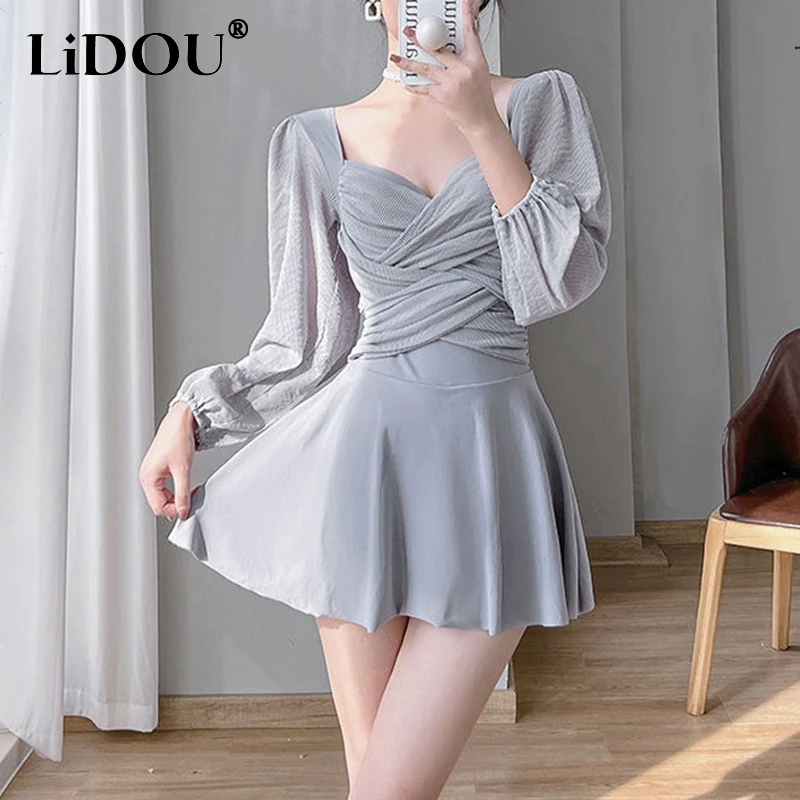 Женский однотонный купальник в корейском стиле