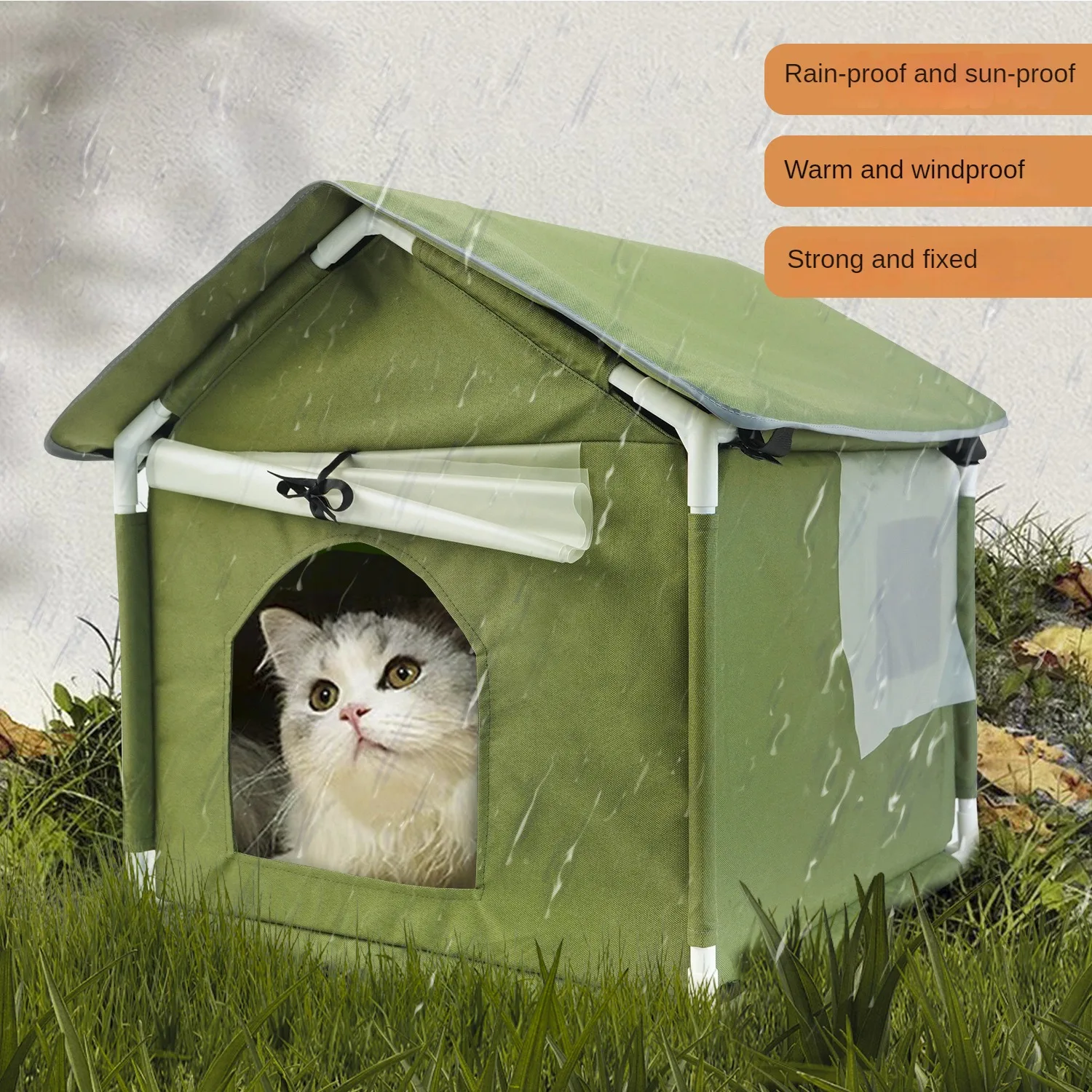 

Spacious Outdoor Cat Shelter for All Seasons: Rainproof and Sunproof Pet House for Stray Cats and Kittens