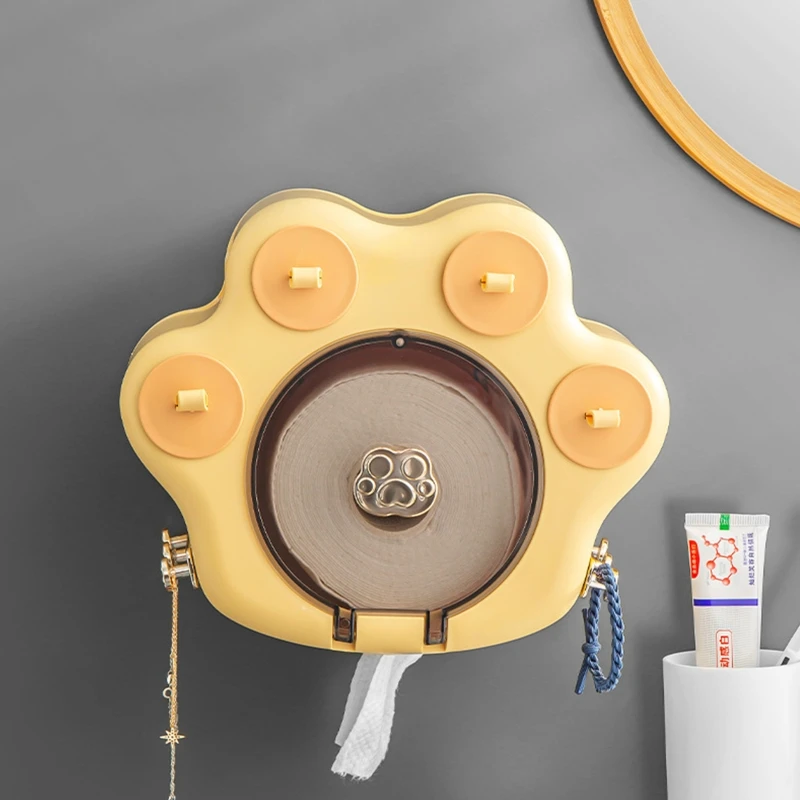 

Cute Toilet Paper Dispenser Wall Hanging Paper Tissue Box Facial Tissue Case with Hooks Bathroom Storage Box No Drilling