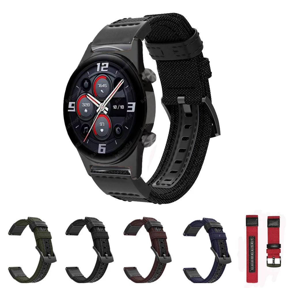 

Браслет из нейлоновой кожи для Honor Watch GS 3/GS Pro, сменный ремешок для смарт-часов Honor Magic 2 46 мм, Huawei GT2, 22 мм
