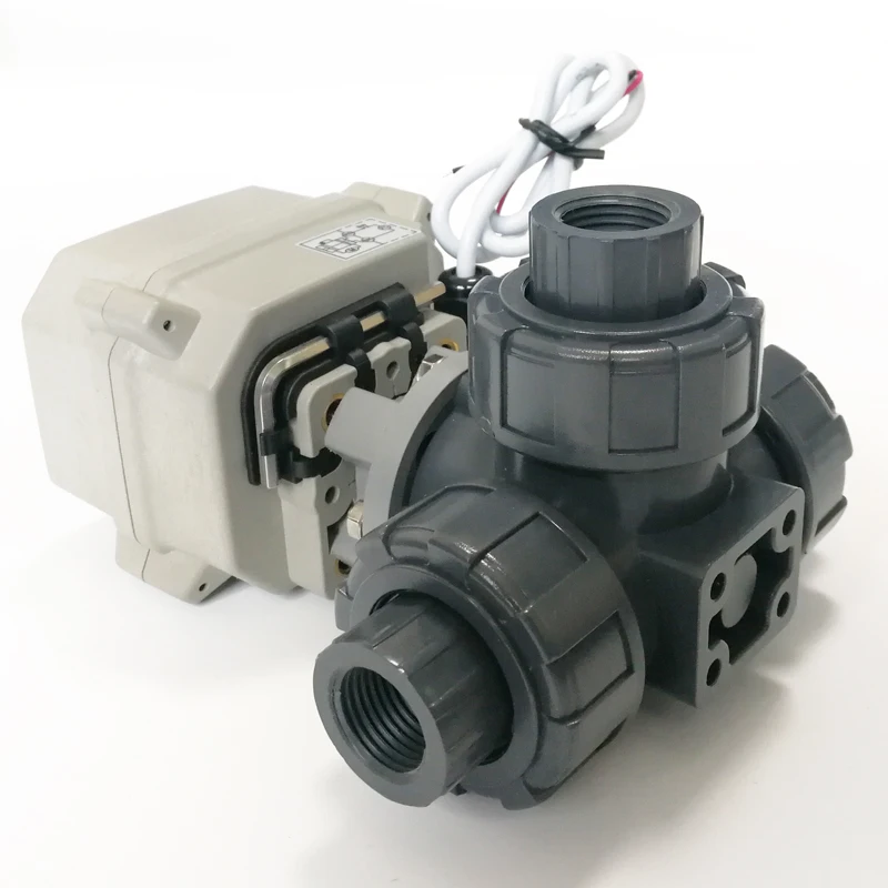 AC220V 3-ходовой ПВХ электрический шаровой кран True Union 1/2" моторизованный клапан
