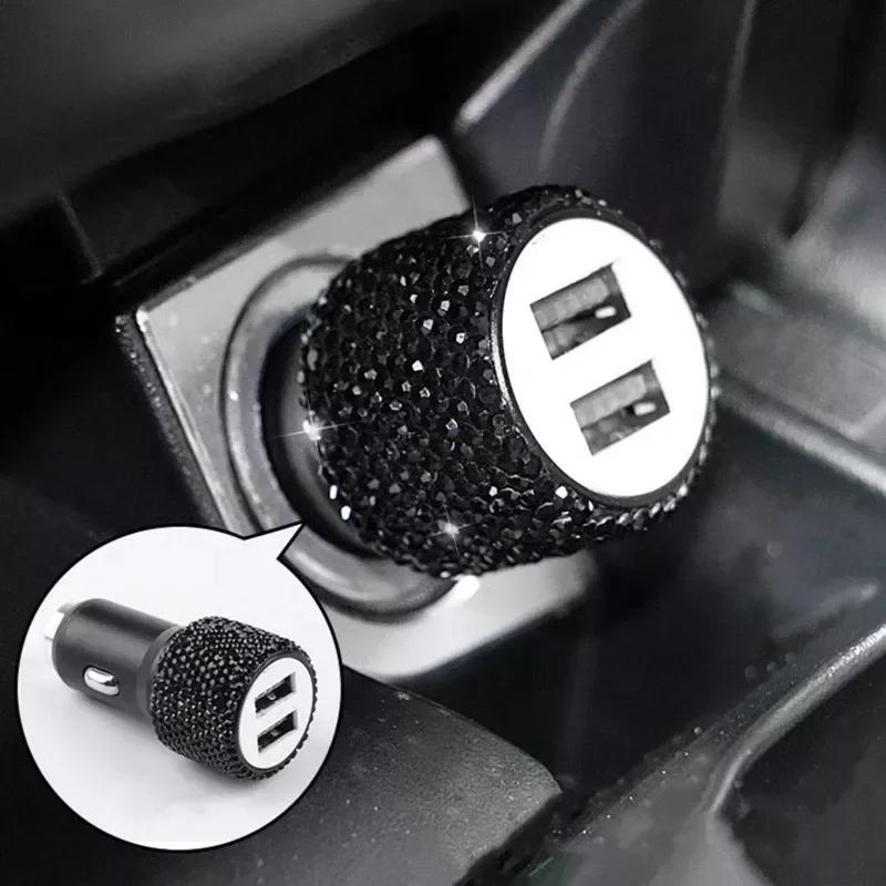 

NEW2023 Dual USB Port Fast Charging Car Charger Safety Hammer Design To Help Break Windows In Emergencies With Bling Rhinestones