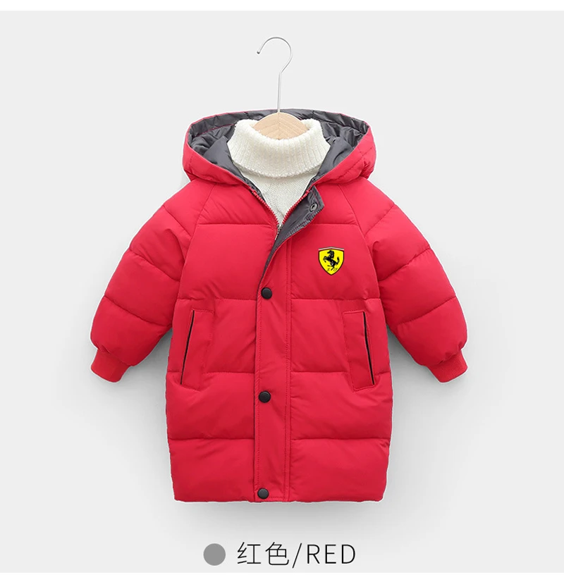 

Детский пуховик Ferrari, новинка 2022, зимний пуховик из чистого хлопка для мальчиков и девочек, утепленная теплая длинная куртка, прямые продажи