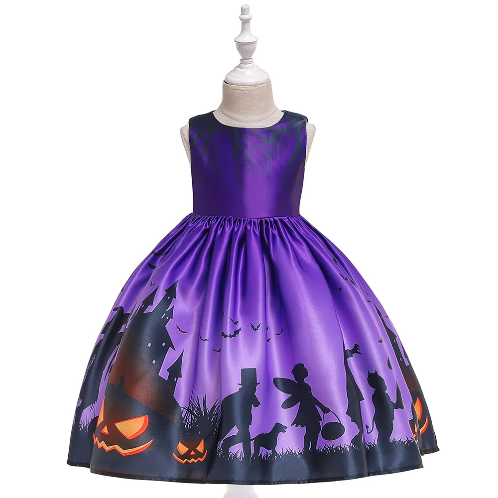 New European And American Halloween Christmas Girls Dress Forged Cloth Printed Children One Piece Robe Fille YT001