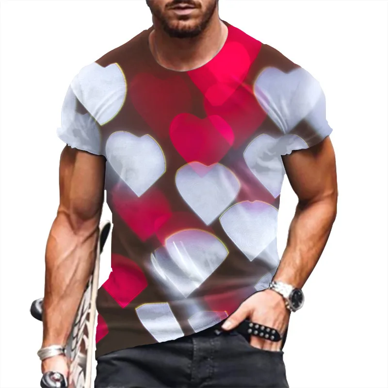 

Oversized Mens T-Shirt Spring Summer 2022 European American O-Neck Fashion 3D Digital Print Mens Casual Short-Sleeve Top
