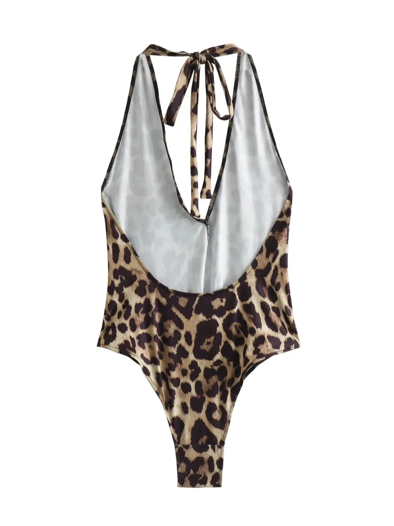 Женское боди с V-образным вырезом открытой спиной и принтом животных