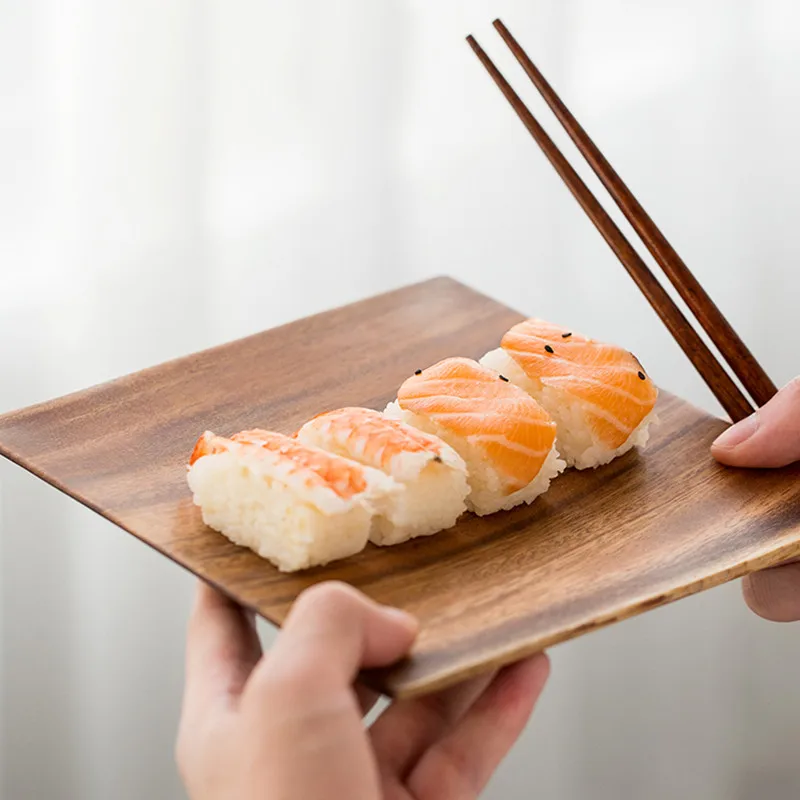 

Тарелка для десертов из орехового дерева в японском стиле, креативные квадратные формы, многофункциональные лотки для хранения, эко тарелк...