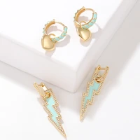 enamel flash zircon earrings lightning earrings gift for women gold plated oval earrings