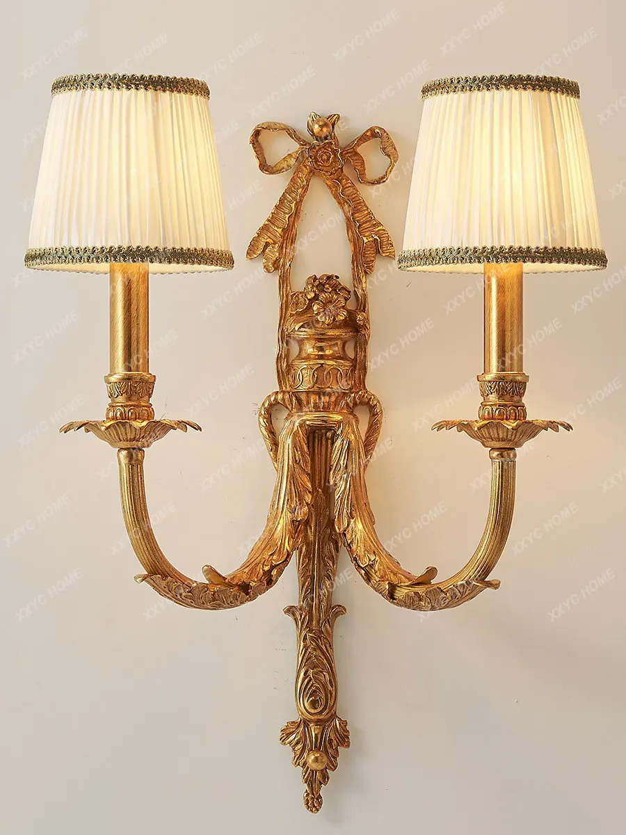 

Полностью медная настенная лампа, роскошный Европейский ретро светильник из чистой меди для гостиной, спальни, прикроватная лампа, коридор, французский