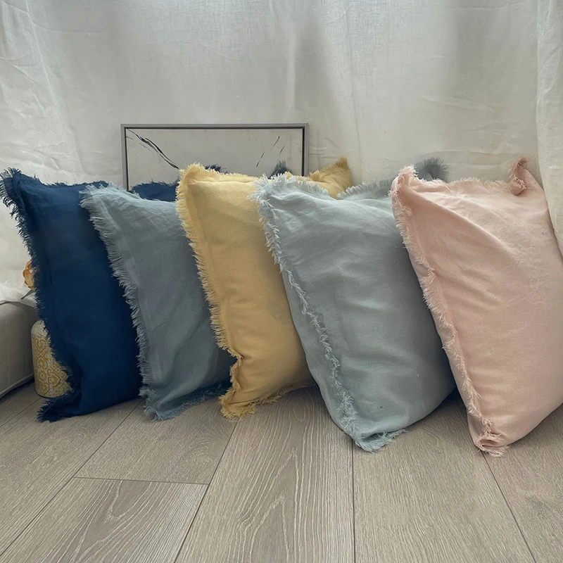 

Linen Fringed Throw Pillow Case Soft Cushion Cover with Tassel for Couch & Sofa Farmhouse Natural Decor Burlap Pillowcase TJ8195