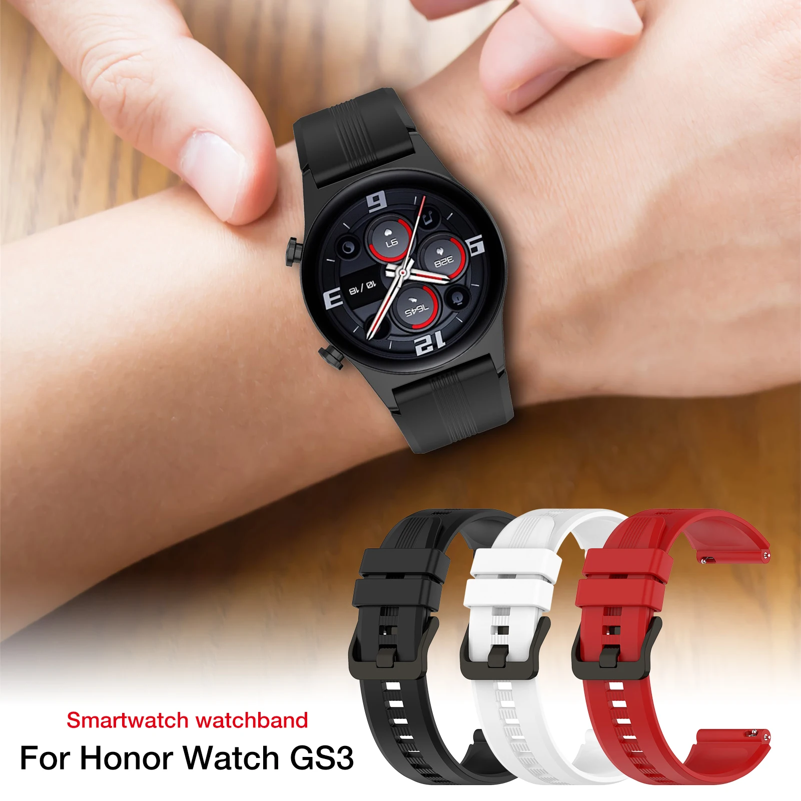 

22mm Band For Glory GS3 Silicone Bracelet Convex Striped Stainless Steel Buckle Smartwatch Wristband Strap Sport Belt Bracelet