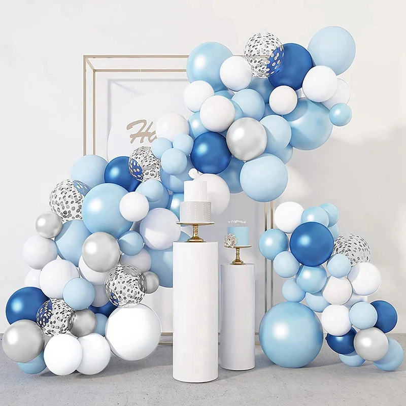 

Blue Balloon Arch Garland Kit 109Pcs Baby Blue Silver White Latex Balloons for Baby Shower Boy Wedding Birthday Party Supplies