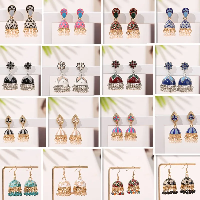 

Different Style Bell Charm Earrings For Women Accessories Indian Jewelry Enamel Water Drop Flower Bead Ear Piercing Bohemia Gift