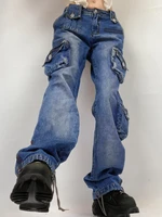 weiyao cargos techwear jeans chic pockets stitching denim cargo pants women zip up low waist hippie streetwear bottoms korean