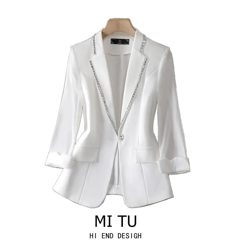 2022 Size 4XL Women's Blazer Paillettes Femme Summer Sunscreen Jacket White New Suit Fashion Thin Black Cardigan |