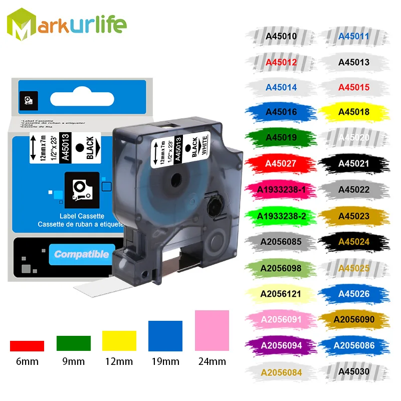 

Multicolor 6/9/12/19/24mm Compatible for Dymo Label Tape 45013 45010 40913 43610 for Dymo Label Manager LM160 280 Label Maker