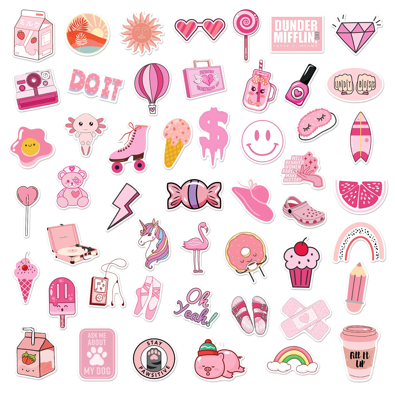 

50 New Cartoon Pink Mix and Match Stickers Cute Kawaii Girls Small Fresh Girl Graffiti Toy Stickers Birthday Creative Gifts